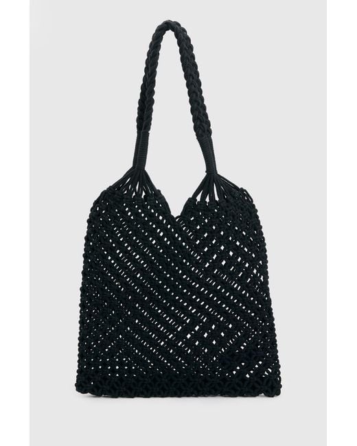 Boohoo Black Braided Handle Crochet Beach Bag