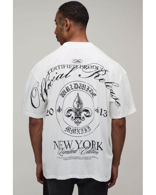 BoohooMAN Gray Oversized New York Emblem Over The Seams Print T-Shirt Cotton for men