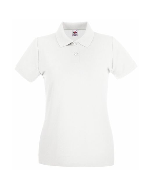 Fruit Of The Loom White Ladies Lady-Fit Premium Short Sleeve Polo Shirt