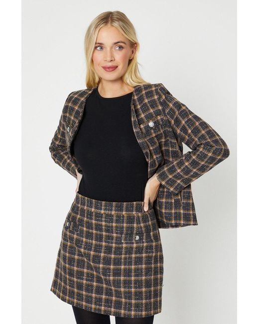 Oasis Black Petite Check Boucle Skirt
