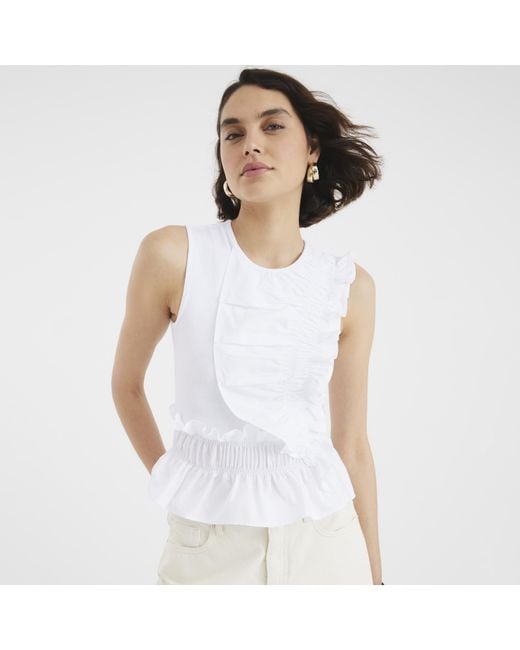 River Island White Sleeveless Poplin Mix Frill Top Cotton