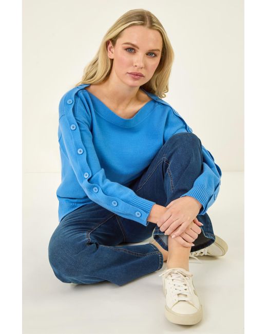Roman Blue Petite Buttoned Knit Jumper