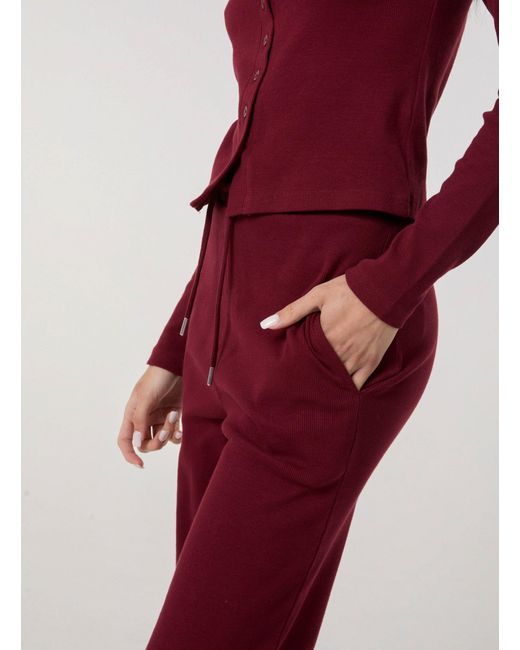 Pink Vanilla Red Wide Leg Ribbed Trousers