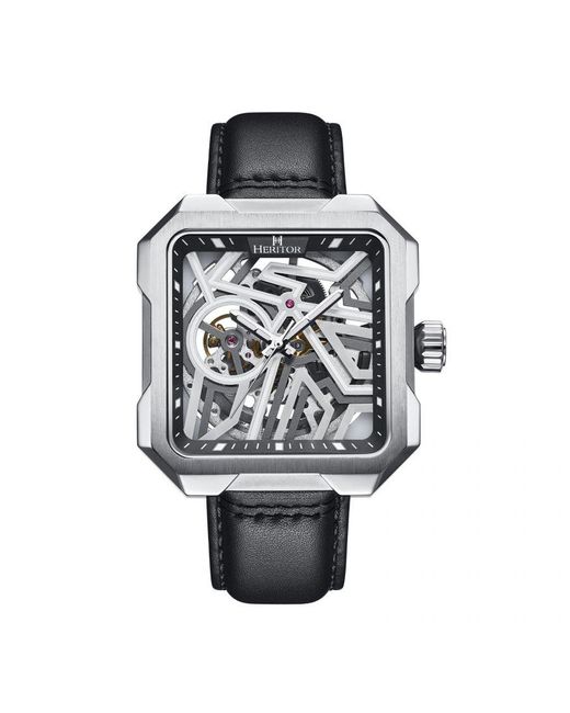 Heritor White Campbell Leather-Band Skeleton Watch for men