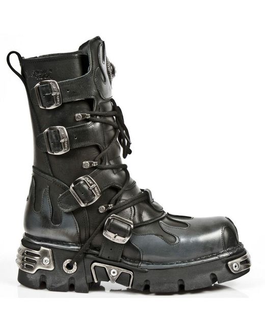 New Rock Black Flame Accented/ Leather Boots-591-S2