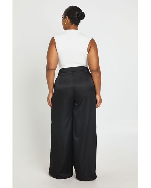 Boohoo Black Plus Satin Wide Leg Trousers