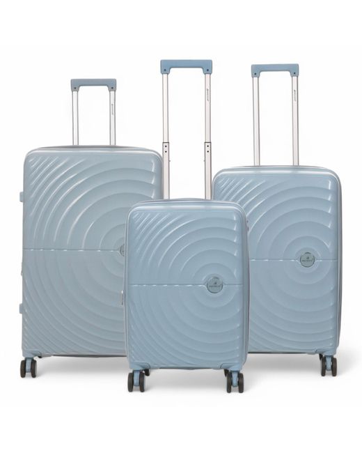 Infinity Leather Blue Expandable Hard Shell 8 Wheels Luggage Cabin Suitcase Set
