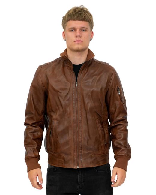 Infinity Leather Brown Varsity Bomber Jacket-Adana for men