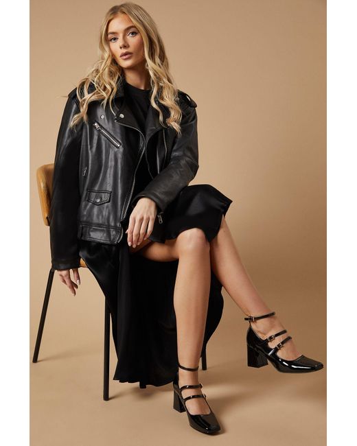 Oasis Black Victoria Patent Multi Mary Jane Block Heel Shoe