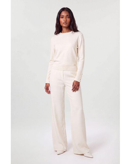 Karen Millen Natural Forever Viscose Blend Knitted Long Sleeve Crew Neck Jumper