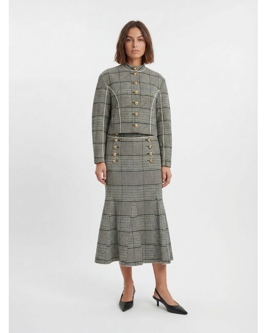 Karen Millen Gray Tailored Check High Neck Jacket