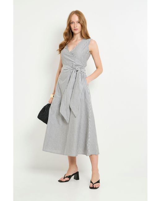 PRINCIPLES Gray Stripe Belted Midi Dress