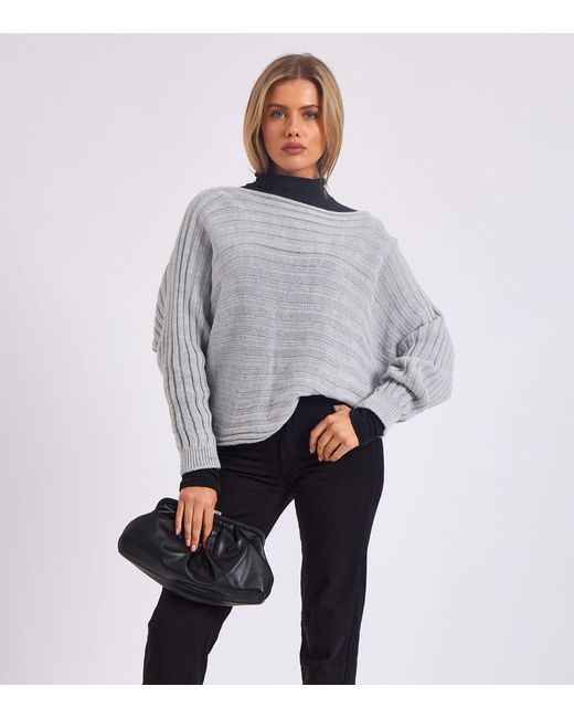 Gini London Gray Stripe Knit Batwing Oversized Jumper