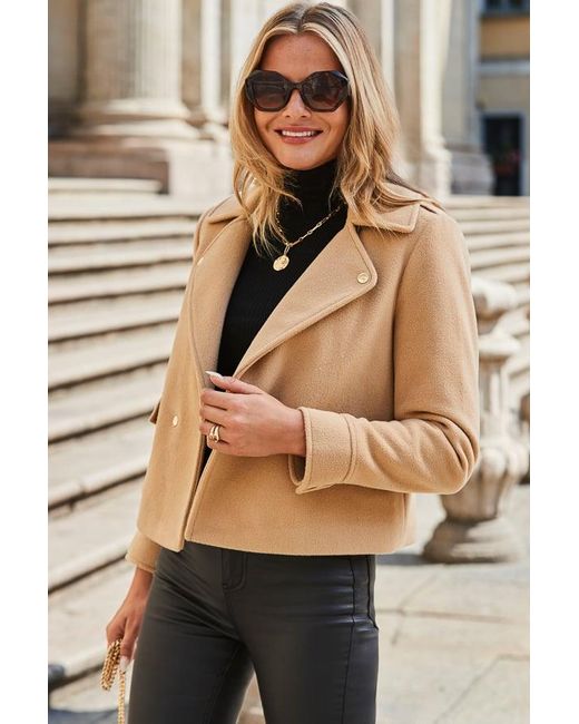 Sosandar Natural Camel Biker Jacket With Hardware