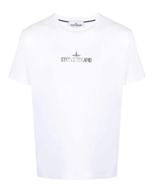 Stone Island Stamp One T-shirt Met Logoprint In Wit in het White voor heren