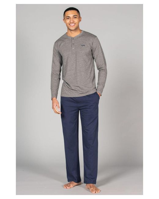 Tokyo Laundry Gray Cotton 2-Piece Long Sleeve Top And Jersey Bottoms Loungewear Set for men