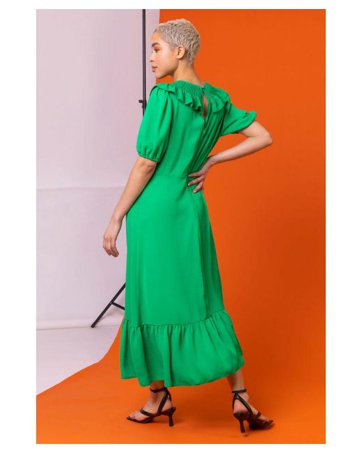 D.u.s.k Green Frill Collar Detail Midi Dress