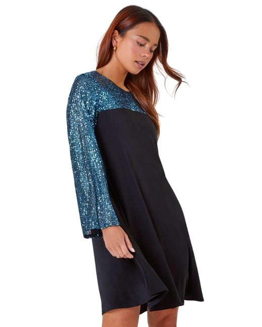 Roman Blue Petite Sequin Shift Stretch Dress