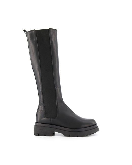 Dune Black Ladies Tempas Chunky-Sole Leather Knee-High Boots