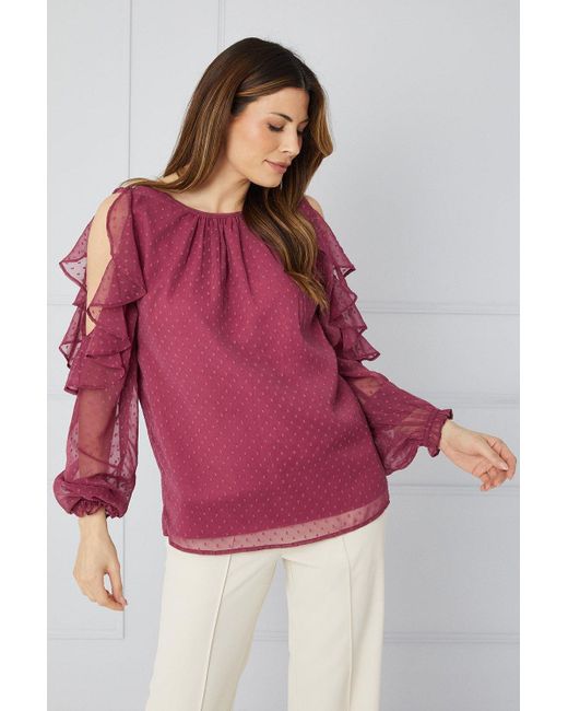 Wallis Tall Dobby Ruffle Cold Shoulder Top in Pink Lyst UK