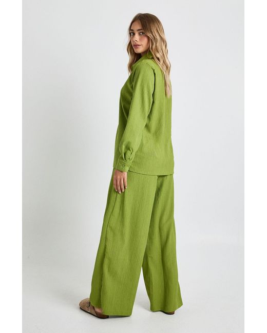 Boohoo Green Crinkle Oversized Shirt & Straight Leg Trousers