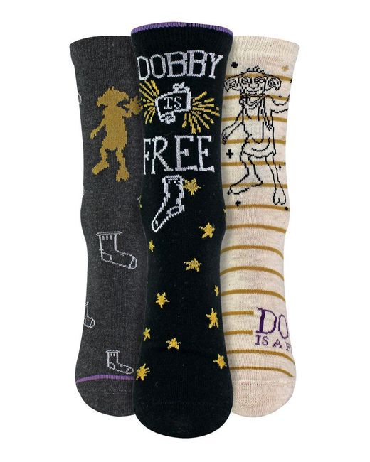 Harry Potter Black 3 Pair Ladies Dobby Is Free Socks