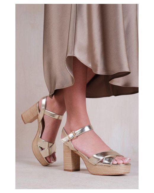 Where's That From Brown 'Volume' Platform Block High Heels With Cross Over Straps
