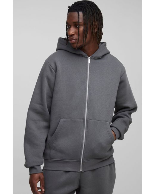 BoohooMAN Gray Tall Basic Regular Zip Through Hoodie for men