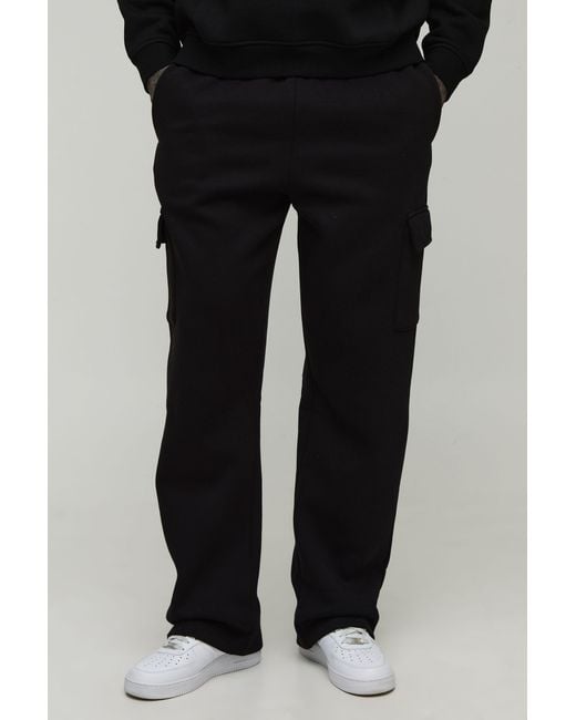BoohooMAN Black Tall Basic Straight Leg Cargo Sweatpants for men