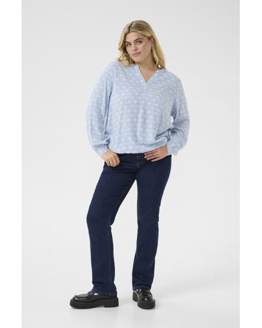 Kaffe Blouse Met Lange Mouwen Regular Fit Blue/moonstruck Print Blue White