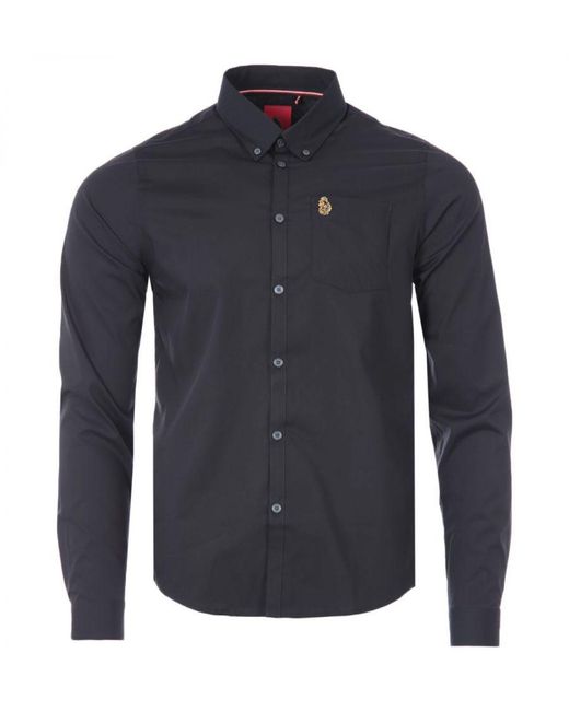 Luke 1977 Blue Telford Tailored Fit Smart Shirt Black for men
