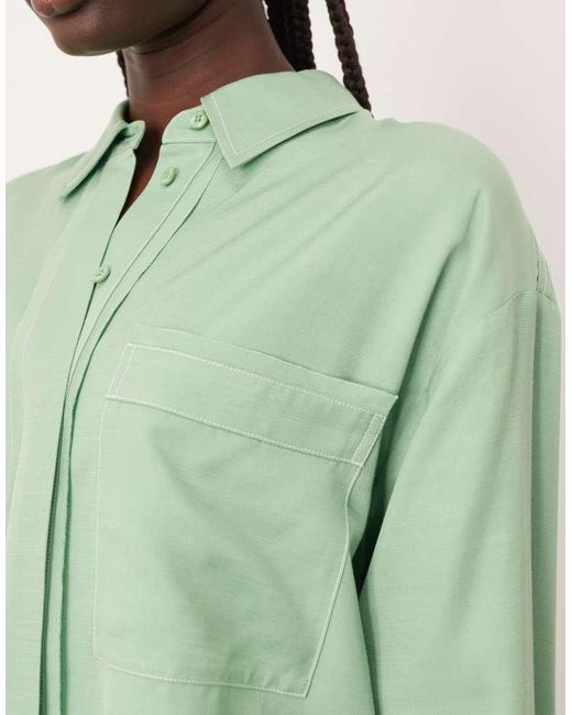 ARRANGE Green Oversized Contrast Stitch Shirt Co-Ord