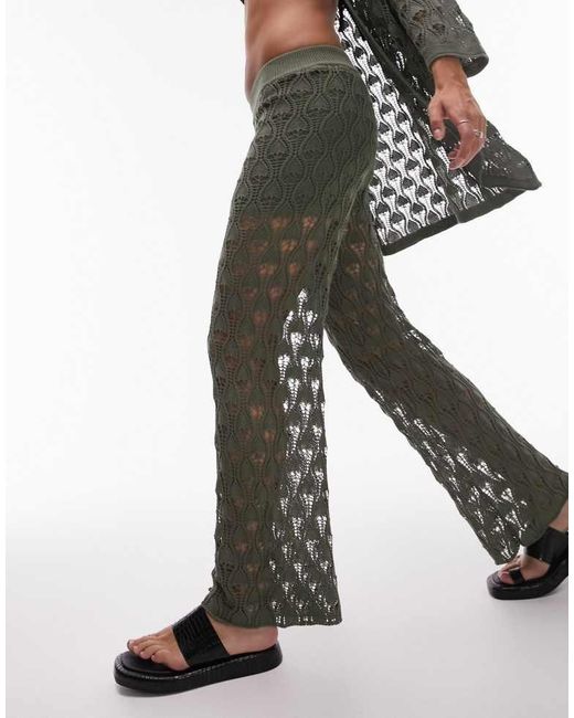 TOPSHOP Green Knitted Co Ord Open Stich Trousers