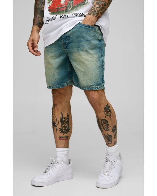BoohooMAN Green Relaxed Rigid Denim for men