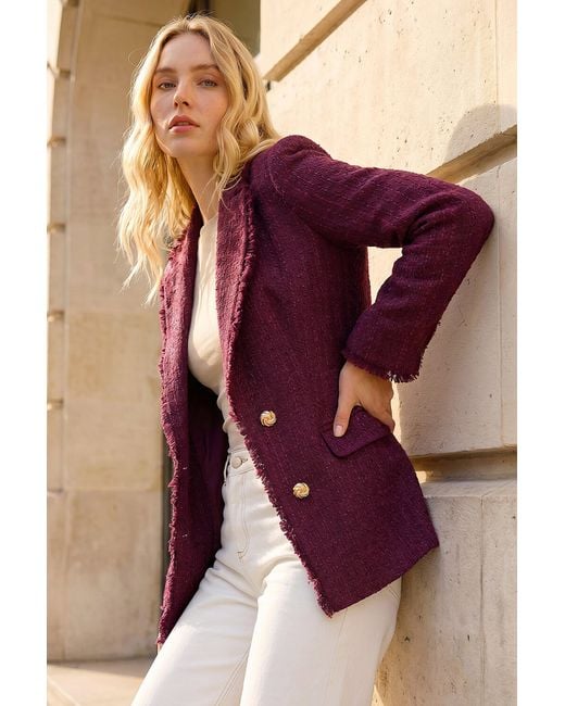 Roman Purple Fray Mid Boucle Jacket