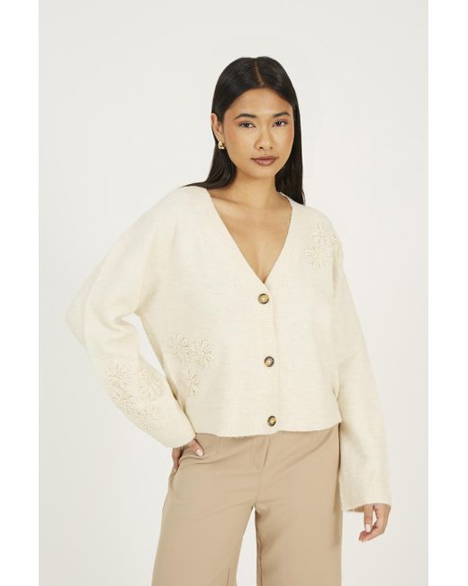 Brave Soul Natural Floral Embroidery V-Neck Cardigan