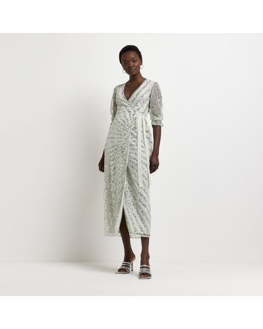 River Island White Wrap Maxi Dress Sequin