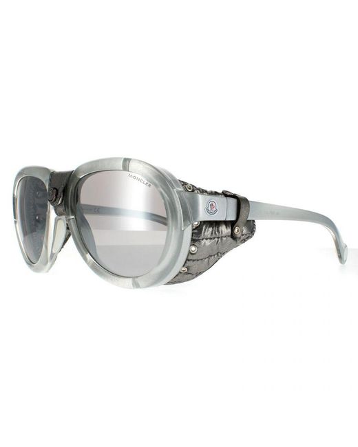 Moncler Gray Oval Smoke Mirror Sunglasses for men