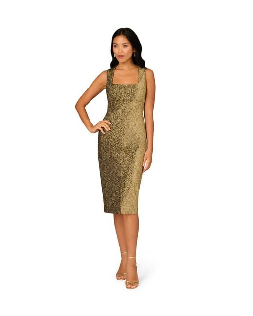 Adrianna Papell Green Stretch Jacquard Midi Dress
