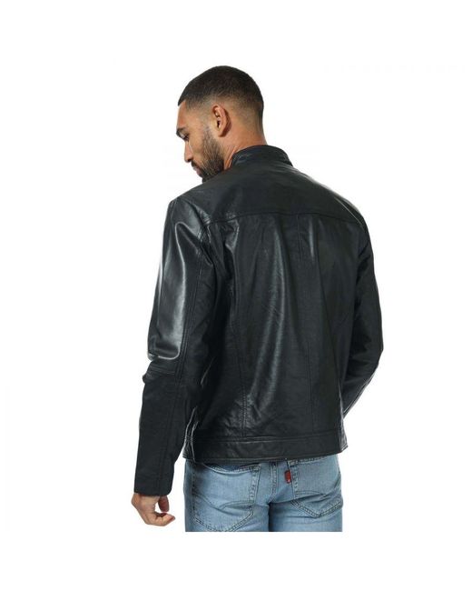 Original Penguin Blue Borya Leather Jacket for men