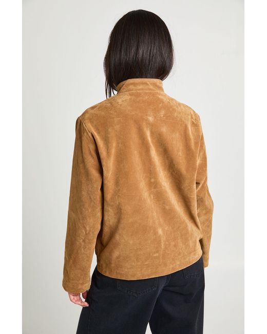 Boohoo Natural Stand Up Collar Faux Suede Jacket