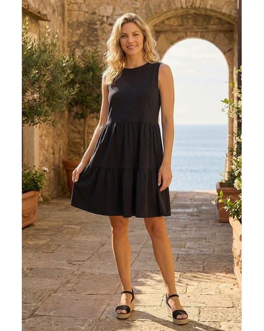 Roman Black Cotton Tiered Stretch Dress