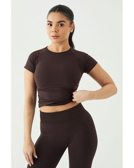 DSGN Studio Black Sport Contour Seamless Ruched Short Sleeve Top