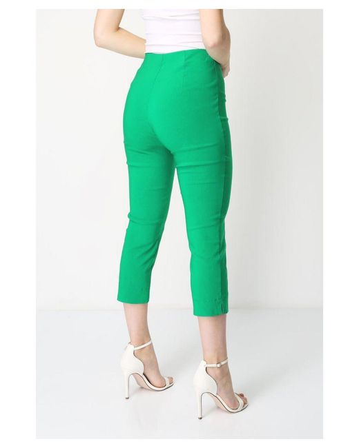 Roman Green Gingham Elastic Waist Stretch Cropped Trouser