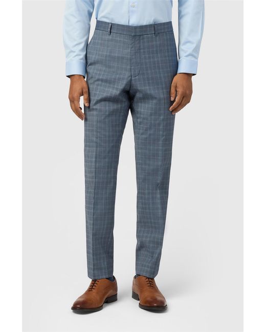 Ted Baker Blue Flat Fronted Slim Fit Suit Trousers for men