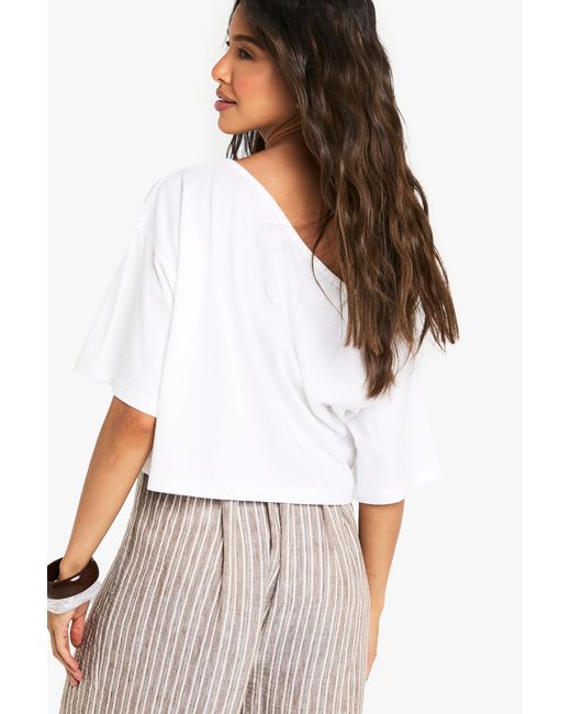 Boohoo White Off The Shoulder Boxy Crop T-Shirt