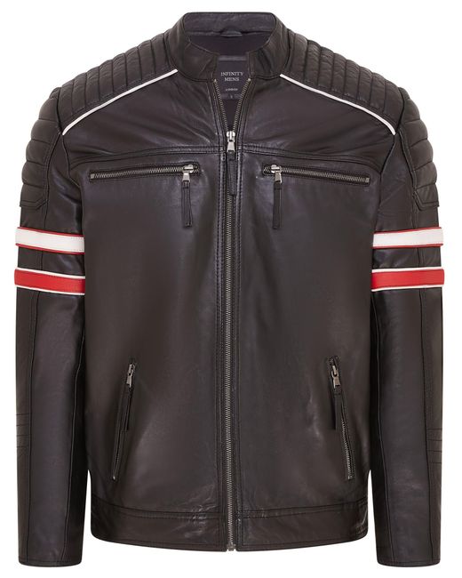 Infinity Leather Black Quilted Biker Racing Jacket- Brevik Lamb Leather for men