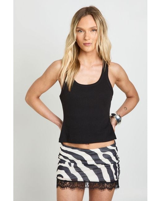 Boohoo Black Petite Zebra Print Mesh Low Rise Lace Trim Mini Skirt