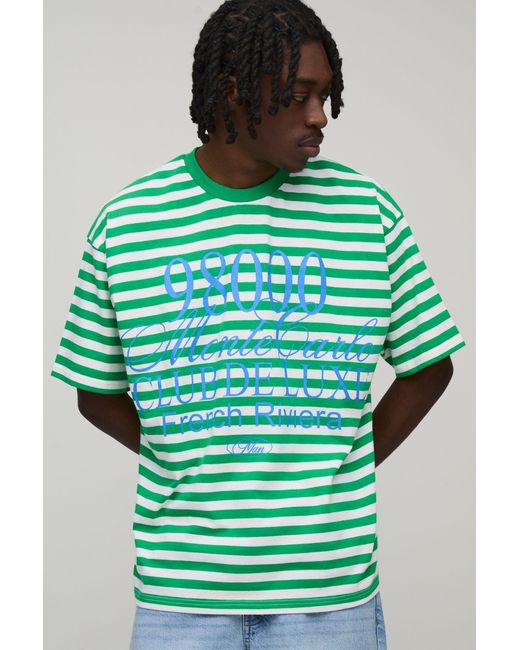 BoohooMAN Green Monte Carlo Short Sleeve Stripe T-Shirt for men