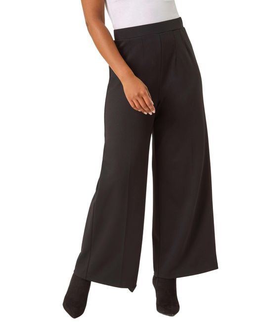 Roman Black Petite Wide Leg Ponte Stretch Trouser